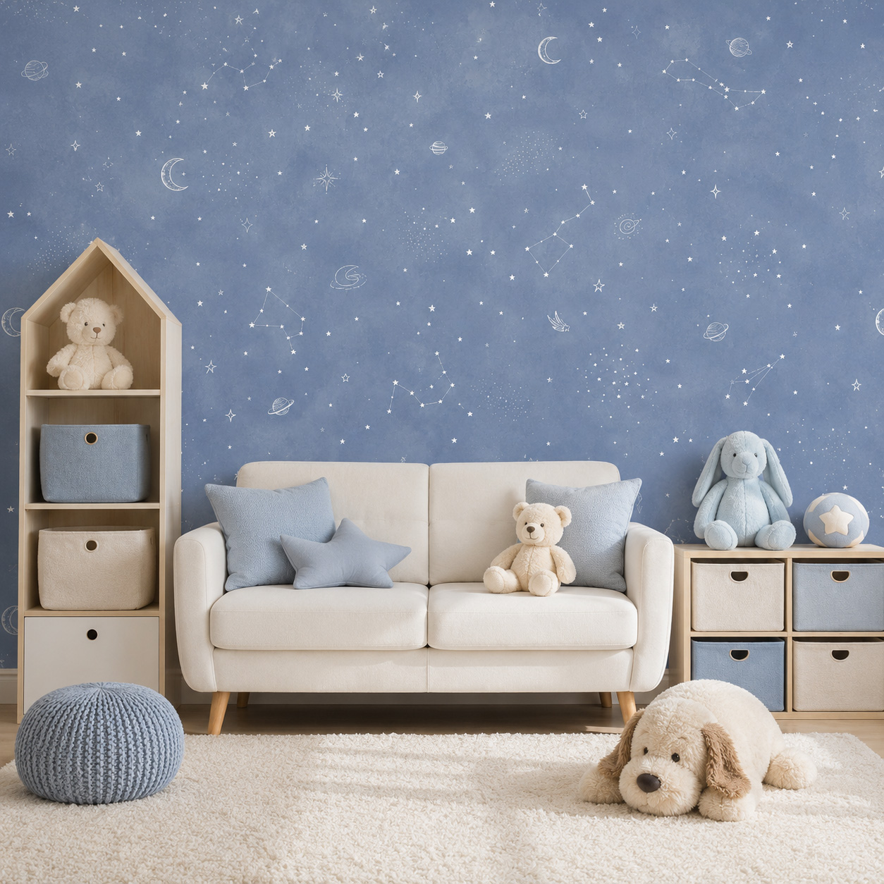 Baby Nursery Peel And Stick Wallpaper - Blaue Sternenhimmel Selbstklebende Tapete Kinderzimmer Wandbild