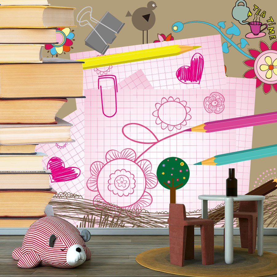Baby Nursery Peel And Stick Wallpaper - Cartoon-Bücherzeichnung, einfach anzubringende Tapete zum Abziehen