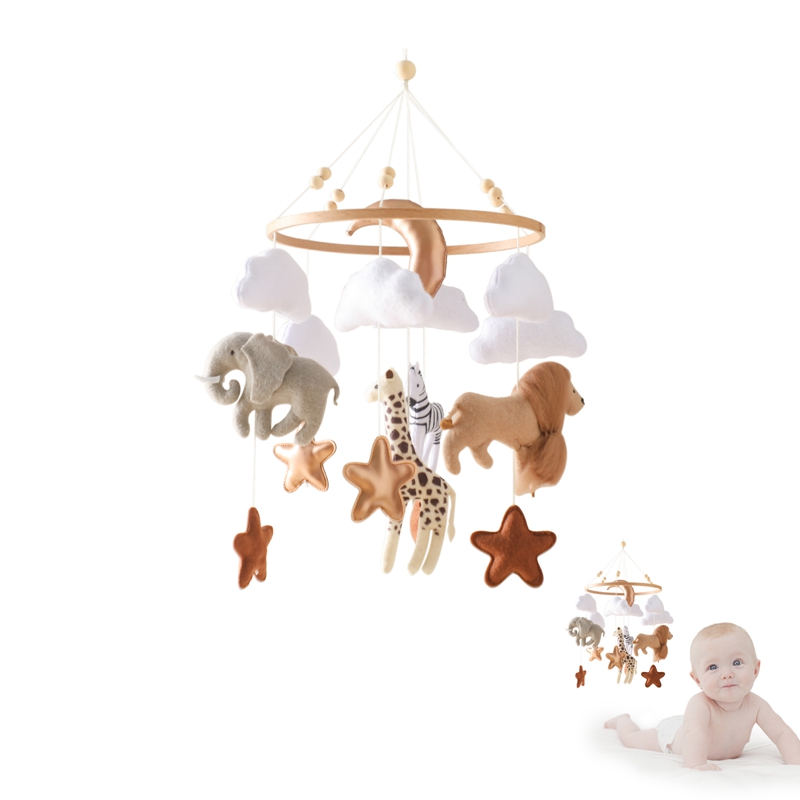 Crib Mobile Musical - Babymobile mit Holzrasseln und weichen Filz-Tierfiguren,