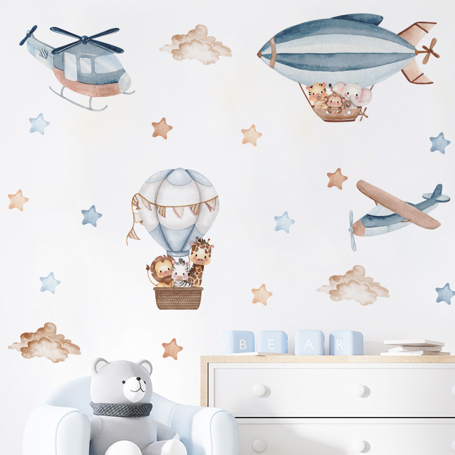 Baby Nursery Needs - Aquarell Tiere Heißluftballon Wolken Wandaufkleber für