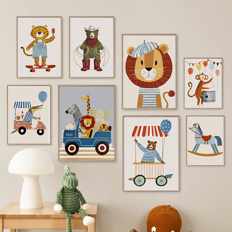 Baby Nursery Needs - Lustige Cartoon-Tier Auto Ballon Kinderzimmer Wandkunst