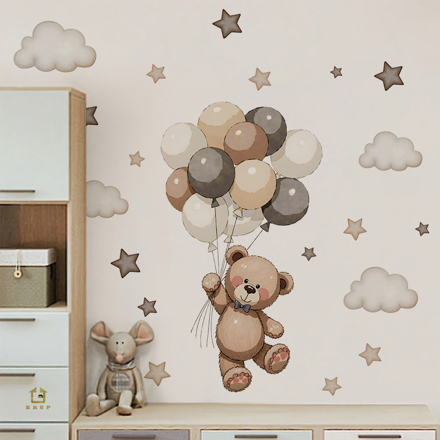 Baby Nursery Needs - Entzückende Teddybär-Wandaufkleber, abnehmbare Dekoration mit Luftballons,