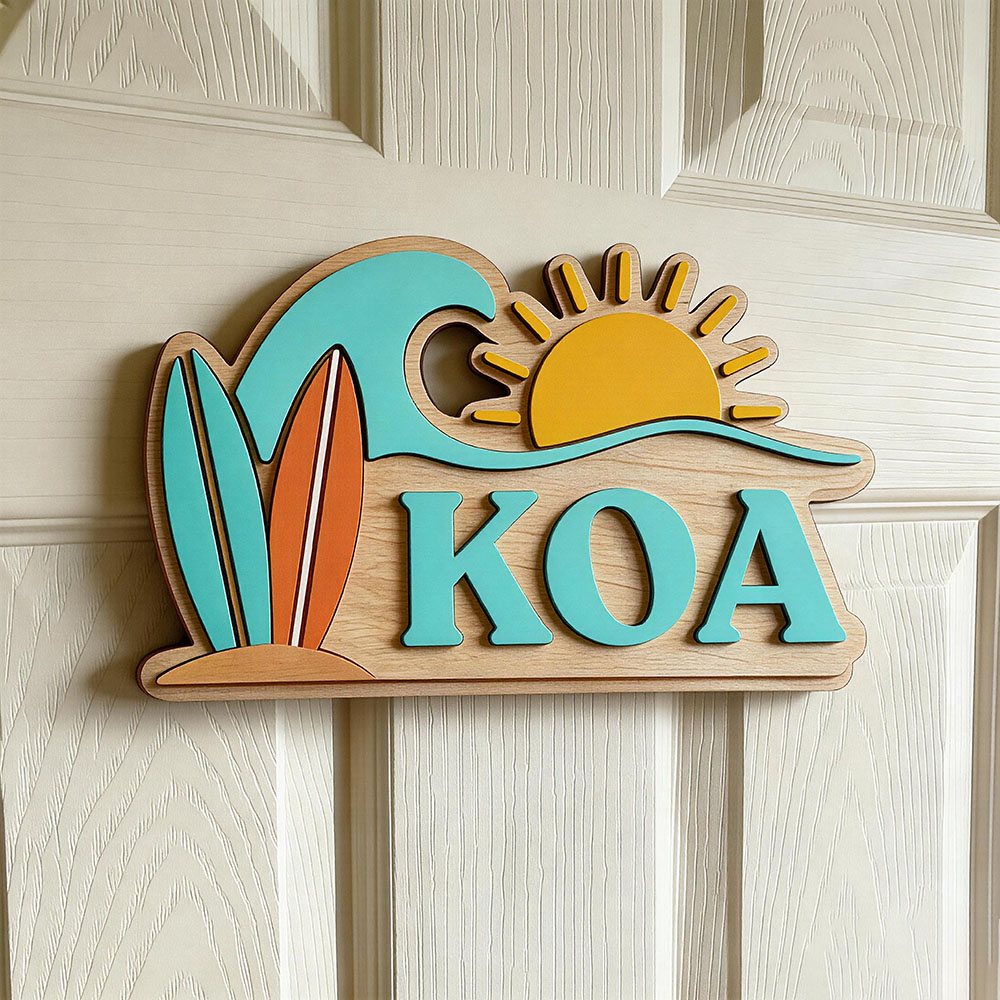 Baby Nursery Name Sign - Personalisiertes Strandwellen-Surfbrett Sonnennamen-Türschild für Kinderzimmer, Individuelles