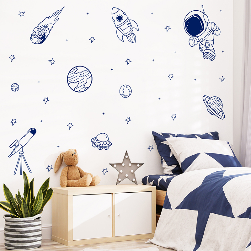 Baby Nursery Needs - Wandaufkleber mit Cartoon-Universum, Astronaut, Planet, Rakete,
