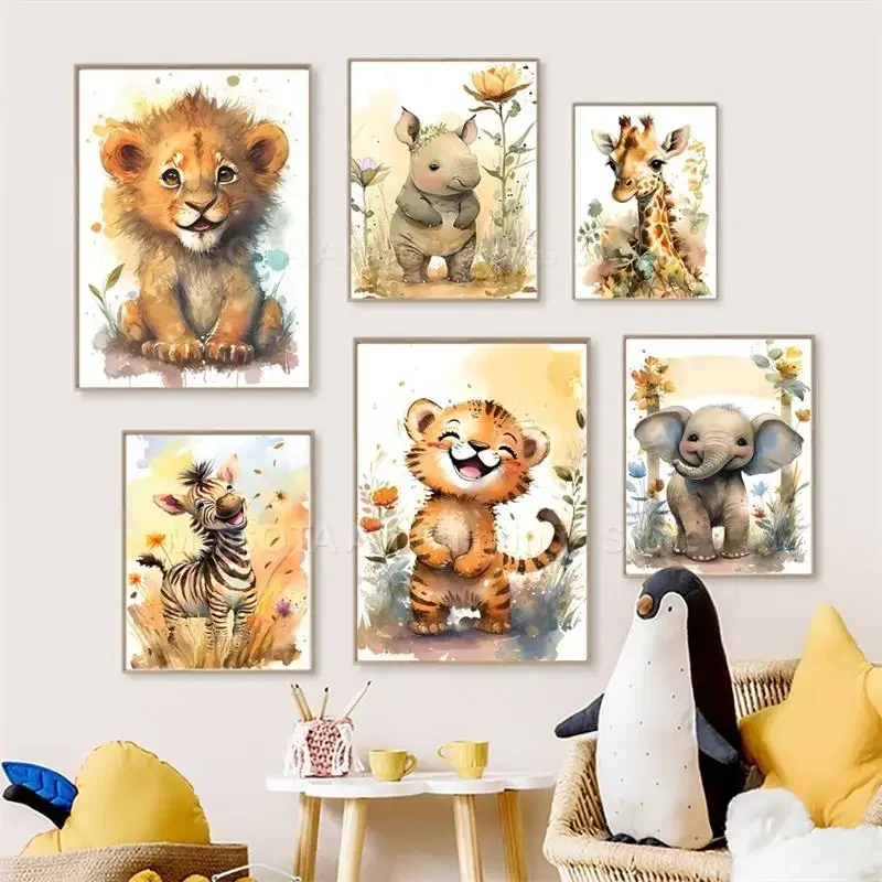 Aquarell Löwe Giraffe Tiger El – Baby Zebra Nursery Bewertung und Preis