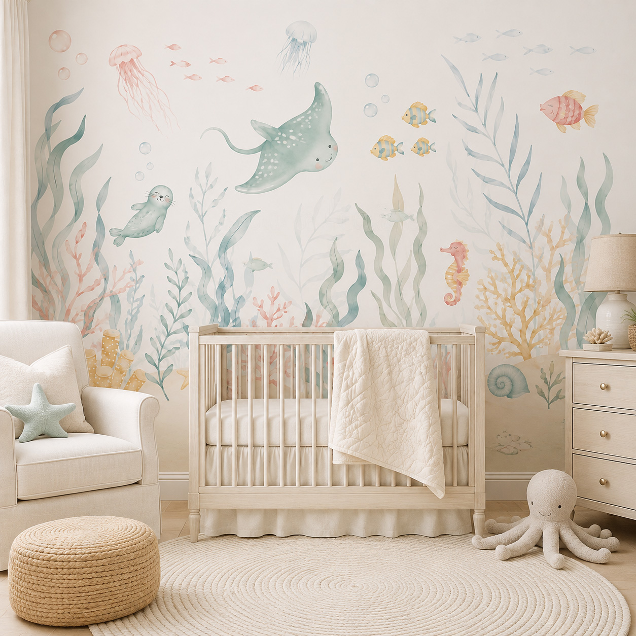 Ozean-Tier-Wandbild Selbstkleb – Baby Nursery Peel And Stick Wallpaper Bewertung und Preis
