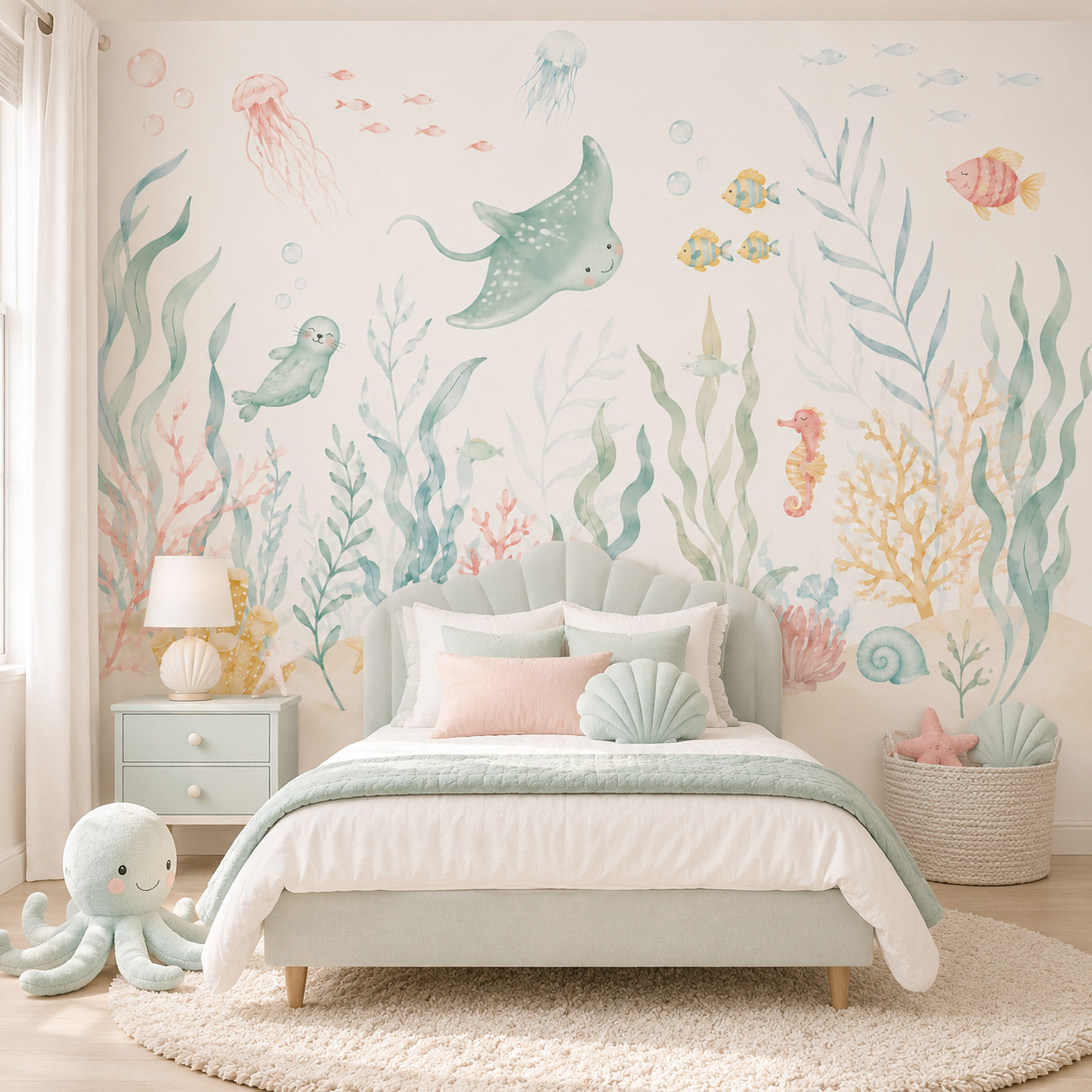 Ozean-Tier-Wandbild Selbstkleb – Baby Nursery Peel And Stick Wallpaper Bewertung und Preis